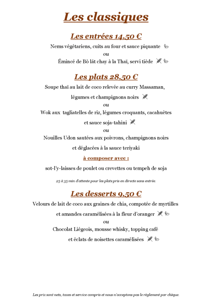 Les spécialités et plats à composer