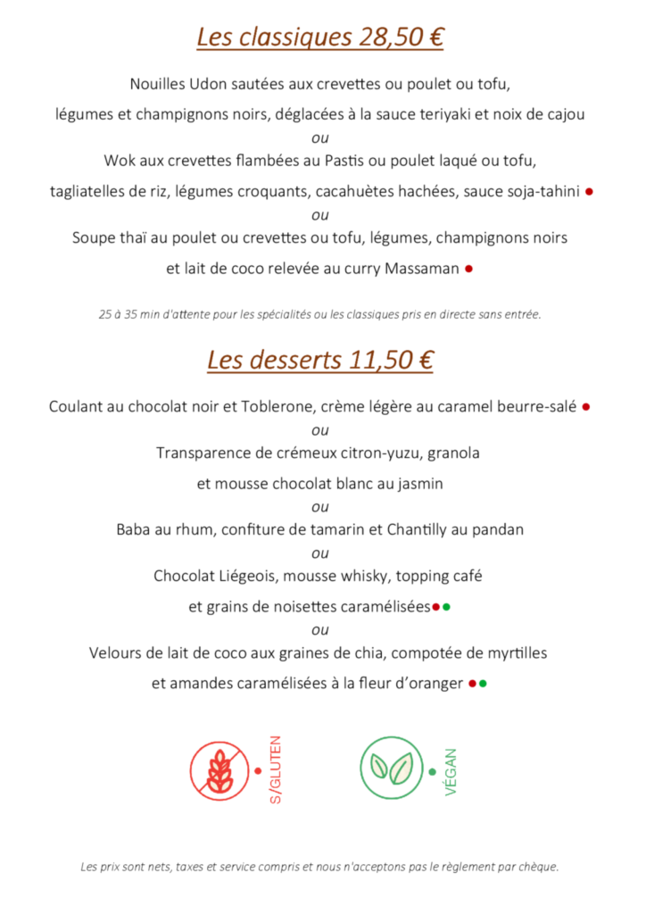 Les spécialités et plats à composer