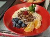 poke bowl de fruits, mousse nutella et granola